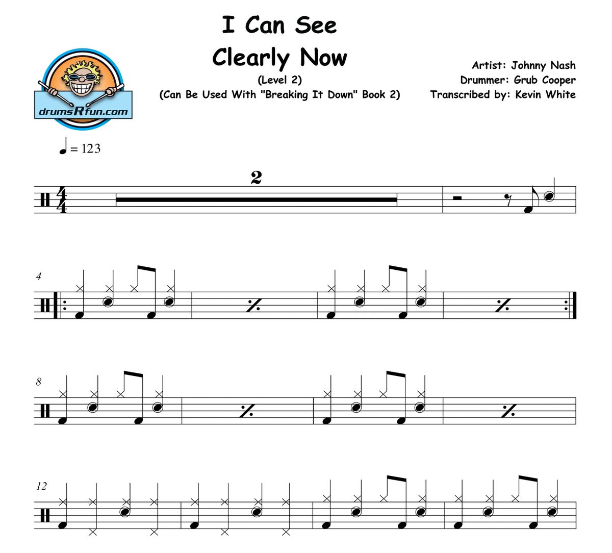 Johnny Nash, I Can See Clearly Now Drum Transcription Level 2
